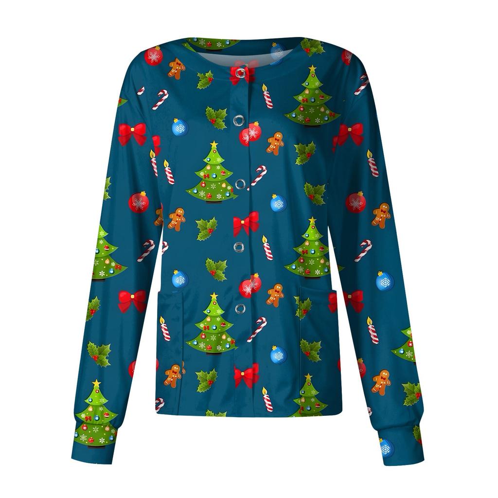 Женская повседневная модная однобортная куртка с длинным рукавом и стоячими лацканами с рождественским принтом, защитная рабочая куртка