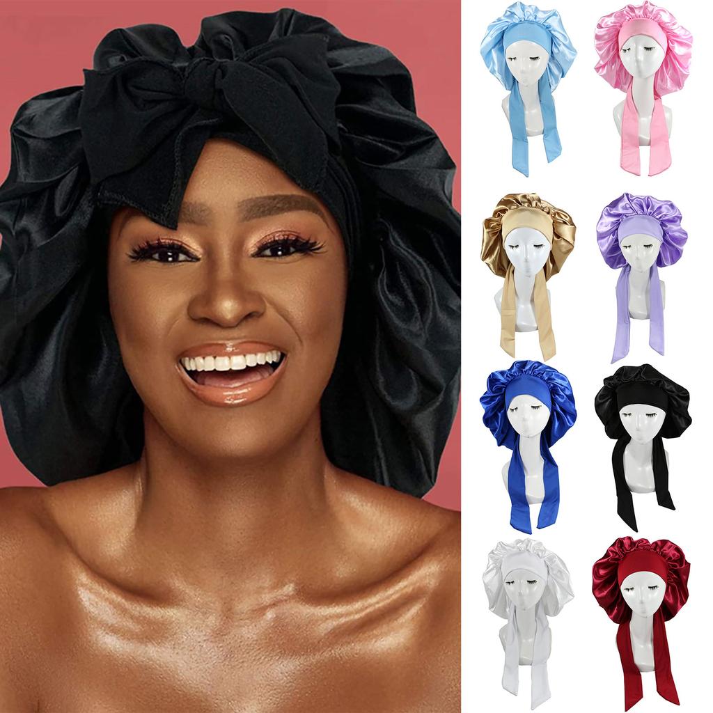 Satin Bonnet Silk Bonnet Hair Bonnet Size For Sleeping Satin Bonnet Stretchy Tie Band For Women Long Curly Braid Hair