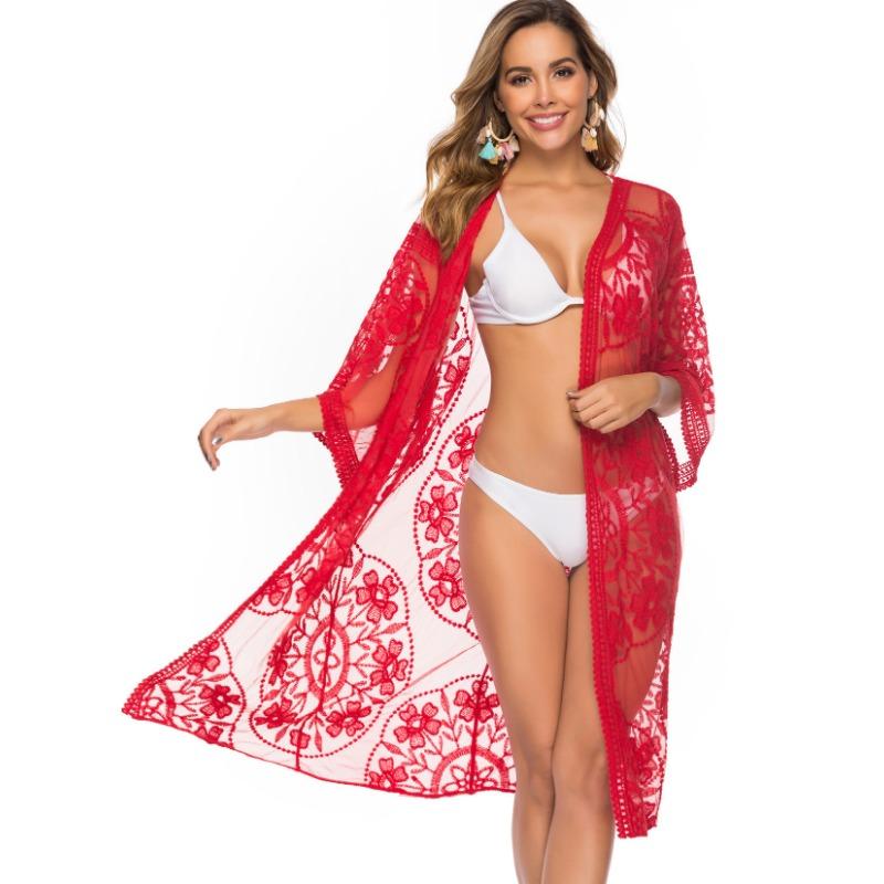 Женский кружевной сетчатый бикини, внешний кардиган, большие размеры, пляжная накидка в праздничном стиле, рубашка от солнца
