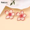 Серьги-пусеты из эмали «Сакура» с градиентом, милые серьги с цветочным узором для женщин, ювелирное украшение PD1947