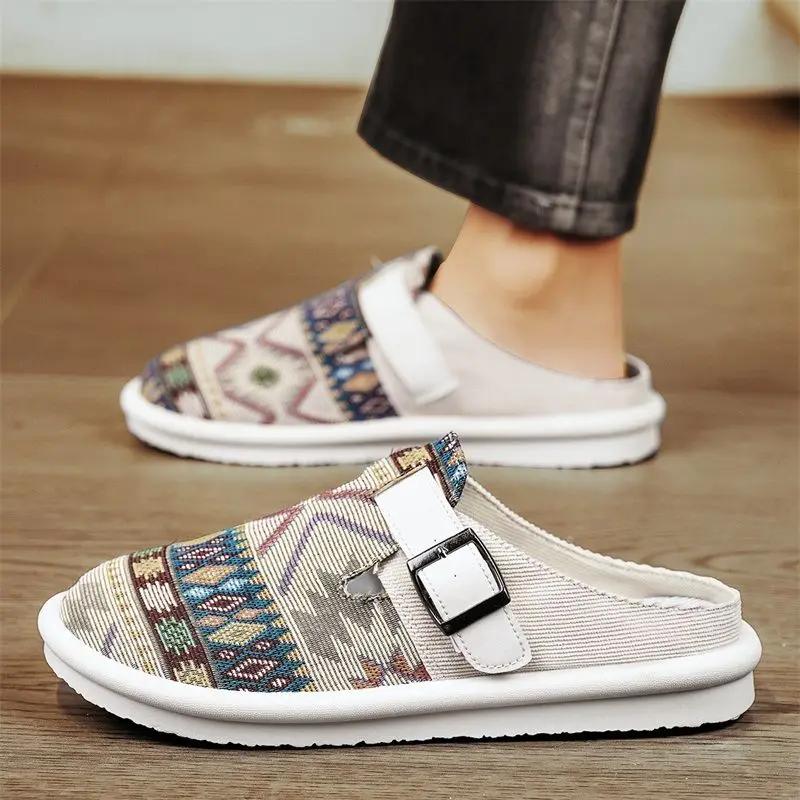Модная мужская обувь с нескользящей подошвой, плоские холщовые повседневные шлепанцы для гостиной, дешевая обувь, ликвидация 2025, модные шлепанцы Y2k, мужские тапочки
