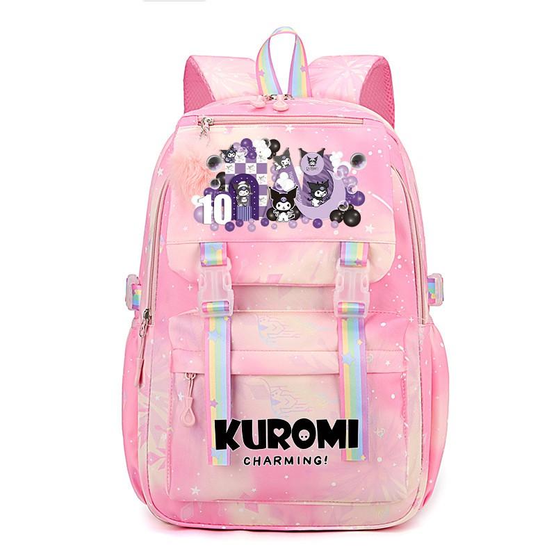 Kuromi School Backpack Girls Teens Lightweight Large Capacity 13-inch Laptop Compatible Nylon Daypack