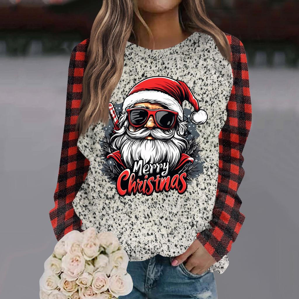 Женская модная толстовка с круглым вырезом и глубокими рукавами с рождественским принтом