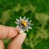 Natural Tiger'S Eye Multi Stone Flower Adjustable Ring 925 Silver For Girls
