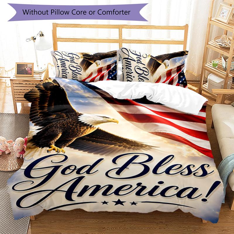 3pcs Flag America Design Cover Set - HD Printed Bedding with 1 Cover and 2 Pillowcases - Perfect for Home and Dorm Decor