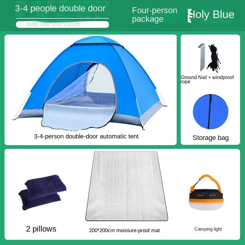Tent Outdoor Camping Overnight Folding Portable 3-4 People Camping Equipment Thickened Rainproof Automatic Tents Double