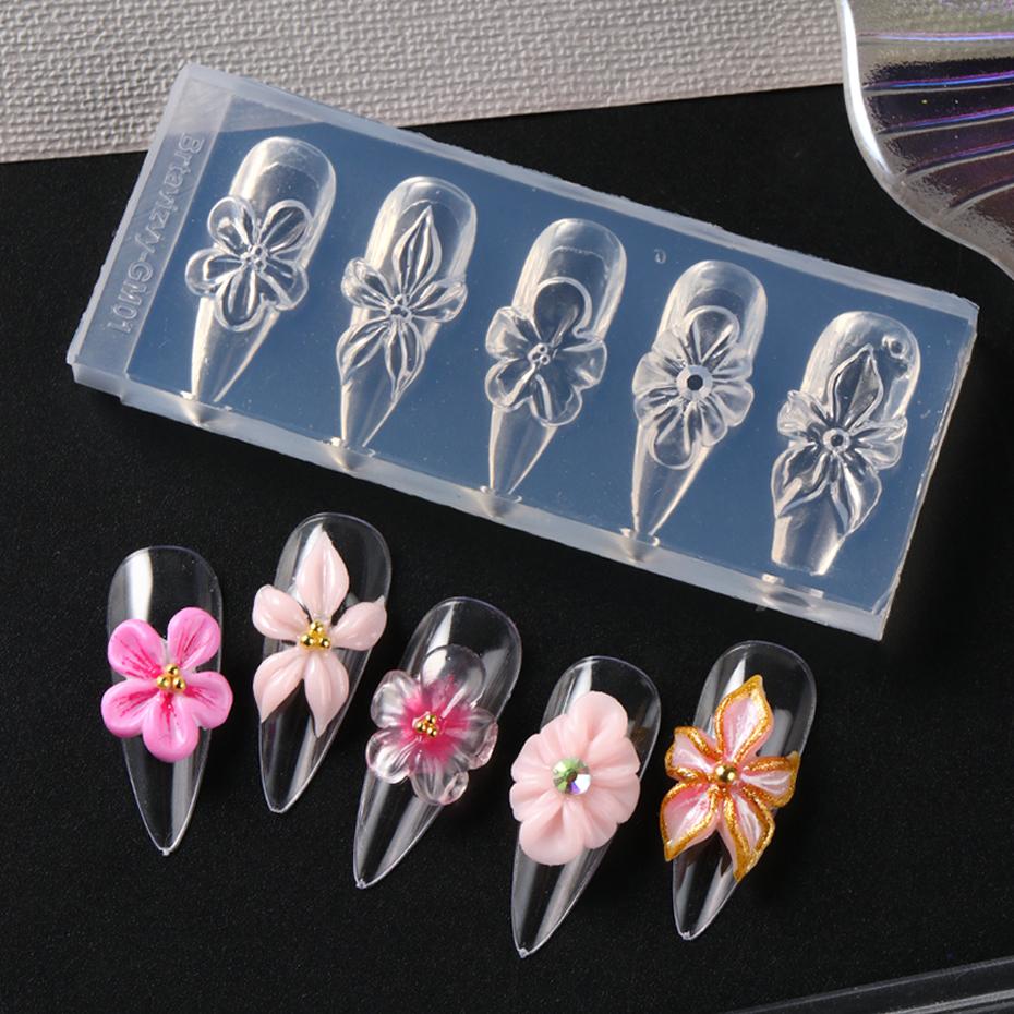 Xiaomi 1pc 3D Spring Flower Nail Silicone Nail Carving Mold Lily Hibiscus Resin Design Nail Art Print Stencils DIY Manicure Mold Tools