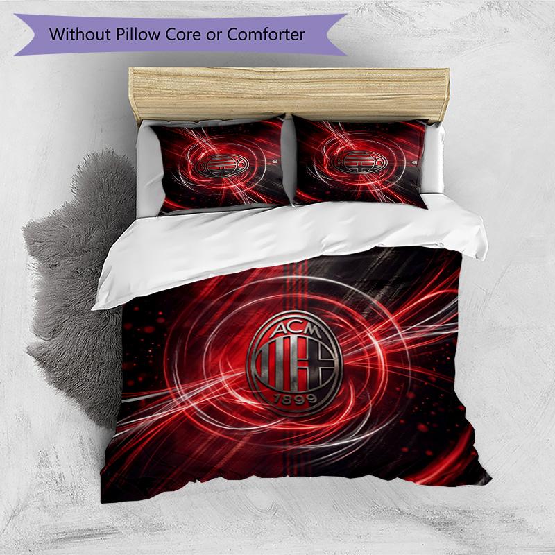 AC Milan Pattern Printed 3PCS Bedding Set Soft Skin-Friendly Washable Duvet Cover & Pillowcases Set All Season Bedroom