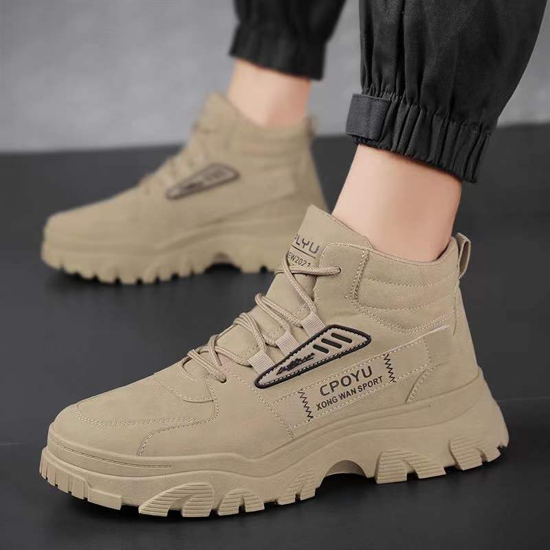 Men's Winter High-top Waterproof Ankle Boots for Men Outdoor Height-enhancing Platform Non-slip Men Hiking Boots Safety Shoes