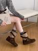 Autumn European and American style belt buckle short boots women's new suede round head tooling boots brown fashion boots