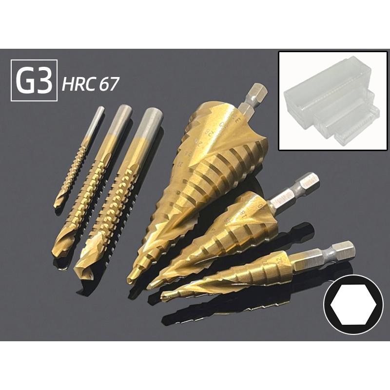 6Pcs HSS Steel Titanium Step Drill Bit Set 4-12/20/32mm Metal Hole Cutter Wood Cone Core Drilling Hole Saw Tool+3,6,8 Saw Drill