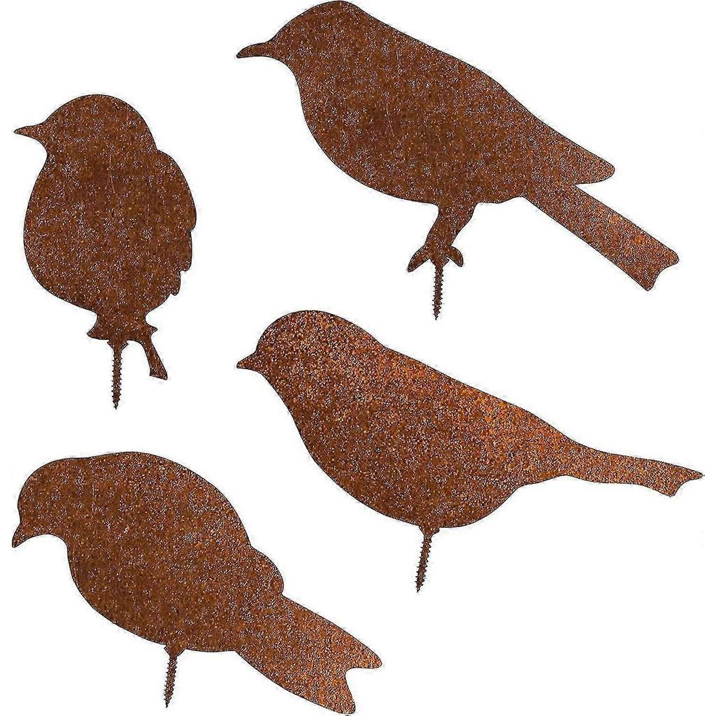 Rusty Metal Garden Stakes, 4 Pieces Rusty Birds with Screws, Rusty Metal Garden Yard Art, Metal Bird Ornaments (4)