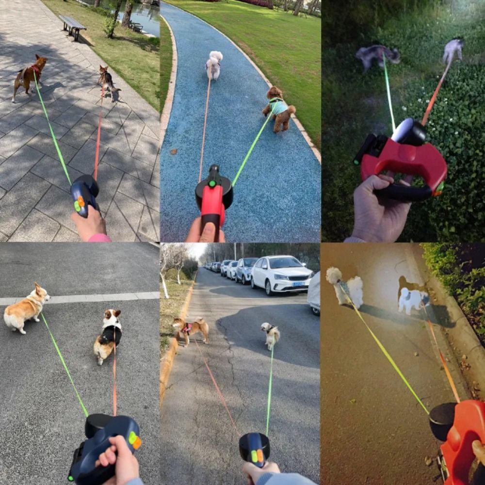 Reflective Dual Retractable Rotation Rope Adjustable Dogs Auto Retractable Belt Walking