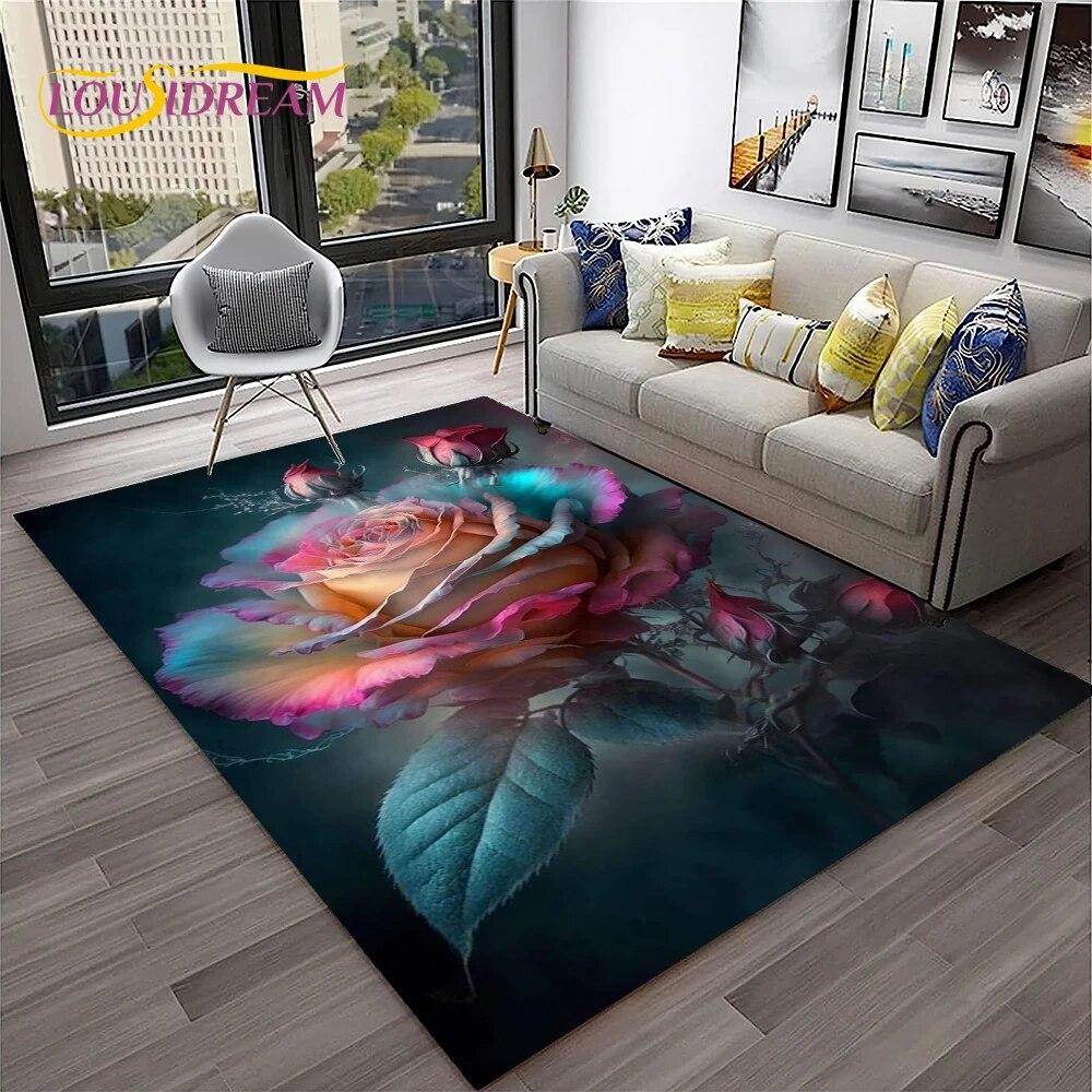 Ковер в скандинавском стиле с розой и цветами любви для дома, гостиной, спальни, дивана, коврика, декор, детский игровой коврик, нескользящий напольный коврик