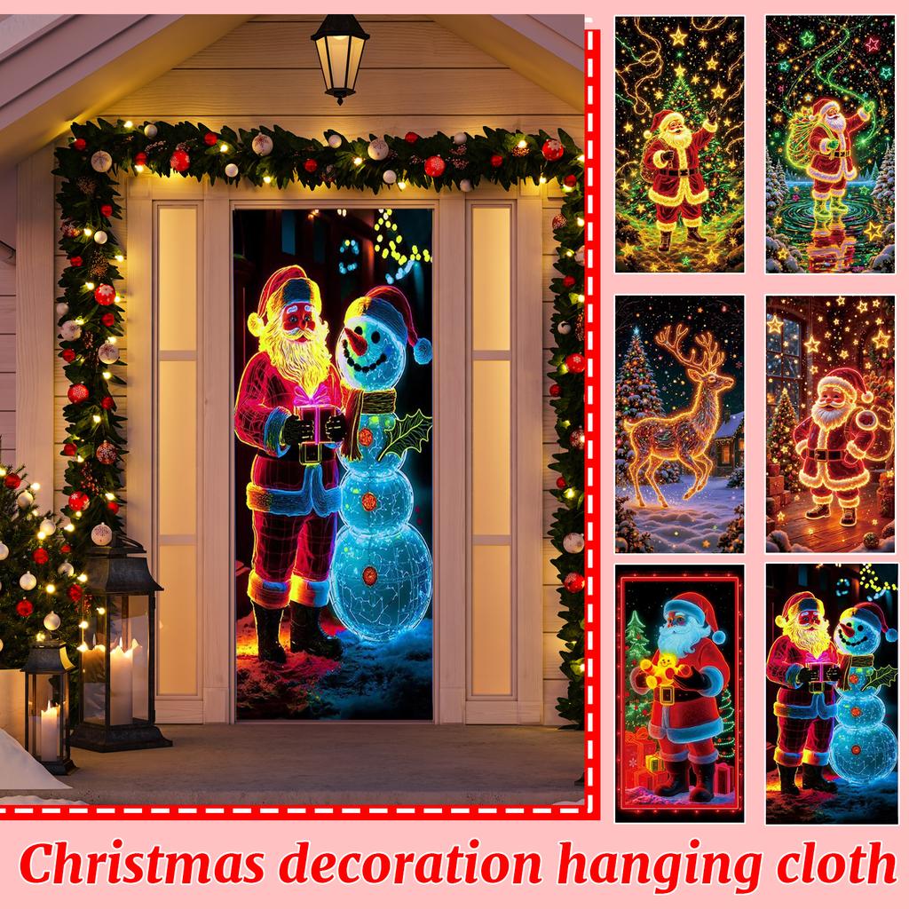 Christmas Fluorescent Door Frame, Door Cover Background, Holiday Party Decoration, Christmas Decoration Hanging Cloth
