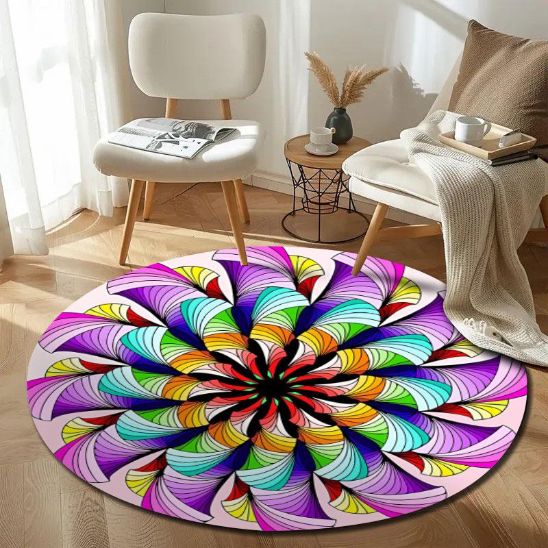 Trendy Round Botanical Multicolor Area Rug, Non-Slip Floor Mat for Living Room