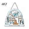 Holiday Gift for Home Christmas Town Wooden Hanging Sign Front Door, Rustic Xmas House Ornament Wall Decoration with Hemp Rope Indoor Outdoor Party