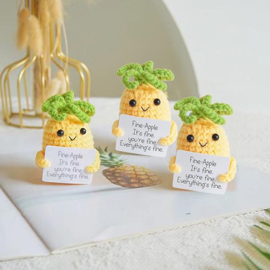 Кукла-ананас, вязаная вручную вдохновляющая плюшевая кукла-ананас с позитивной картой для украшения домашней сумки