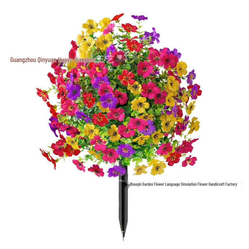 Outdoor Eucalyptus and Violet Faux Flower Ground Plug for Courtyard Decoration