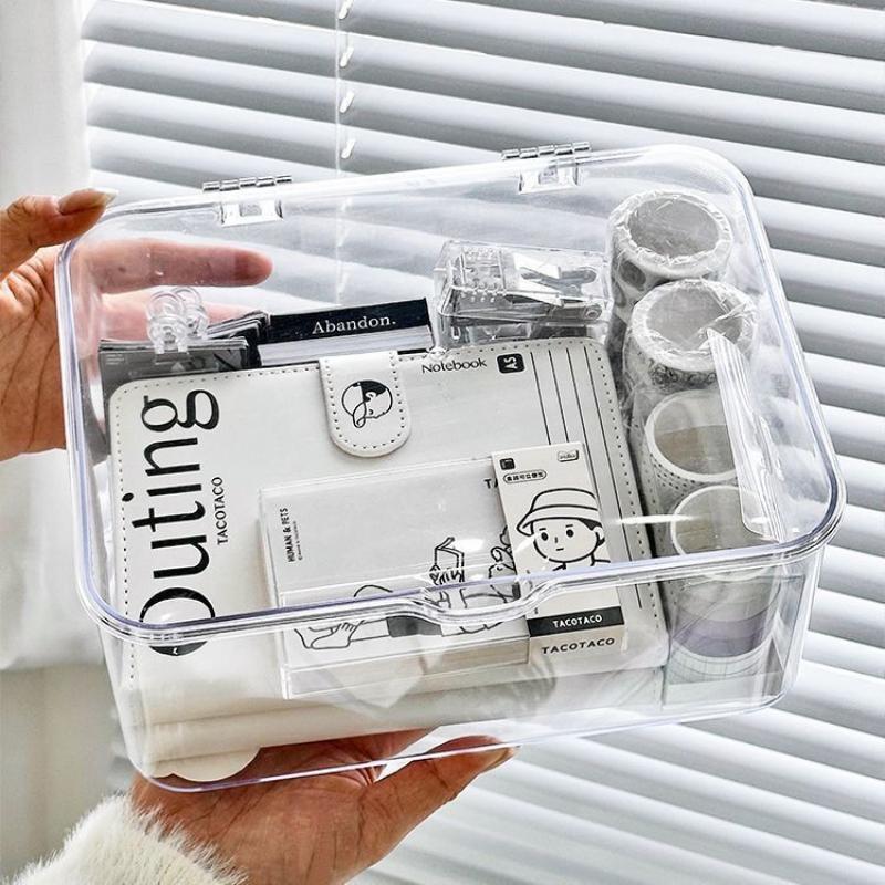 Clear Plastic Storage Box Multi-Purpose Desktop Organizer For Home Office Makeup Jewelry Bathroom