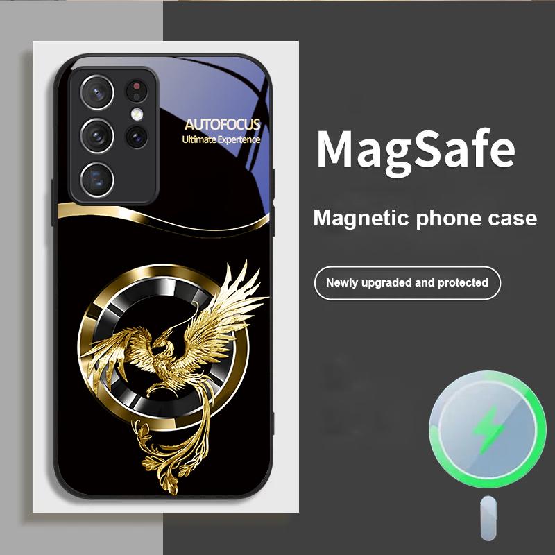 Красивый Розовый Феникс Для Samsung S25 S25 Edge S25Ultra S8 9 10 20 S21 Pro S22 Plus S23 FE S24 Ultra Magsafe Стеклянный Чехол для Телефона