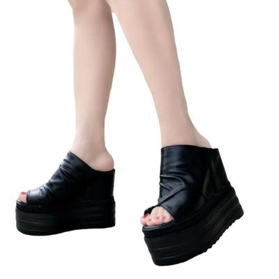 Модные сандалии из натуральной кожи 14 см женская мода толстый высокий каблук вечеринка обувь ночной клуб сексуальные сандалии на платформе женские шлепанцы