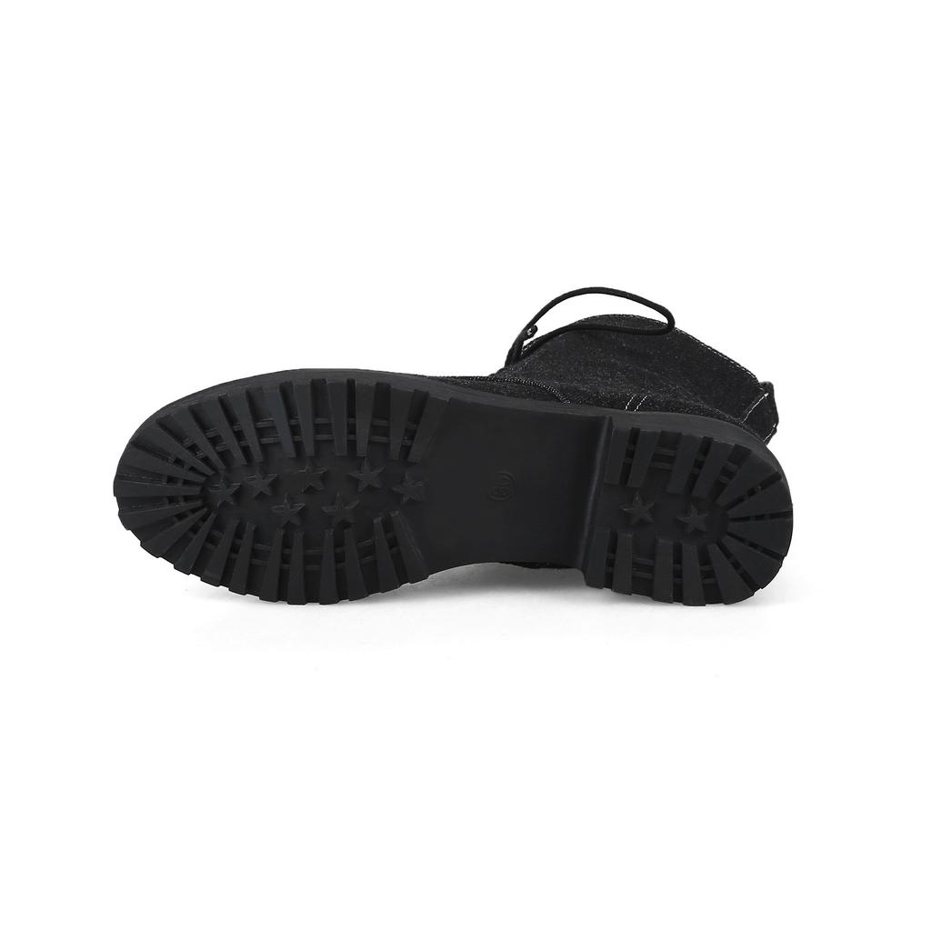 Джинсовые ботинки Мартин большого размера, полусапоги, модели на шнуровке спереди на низком каблуке, осенне-зимние