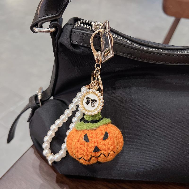 Handmade Crochet Flower Keychain Set, Colorful Knit Flower Bag Charm with Pearl Strap,Crochet Flower Keychain, Pearl Strap Charm