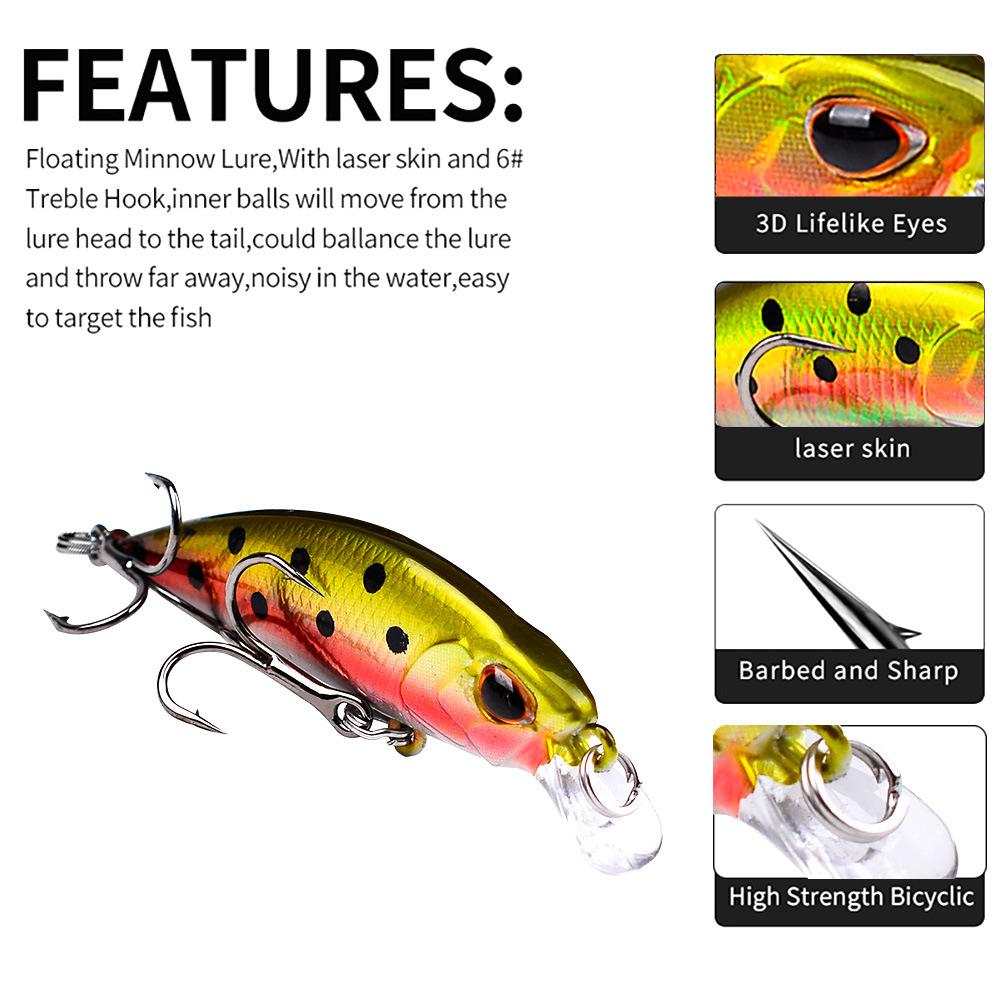 Погружная приманка Mino, 5,3 см, 4,6 г, длинная дорожная приманка, биомиметическая пластиковая жесткая приманка, рыболовные снасти