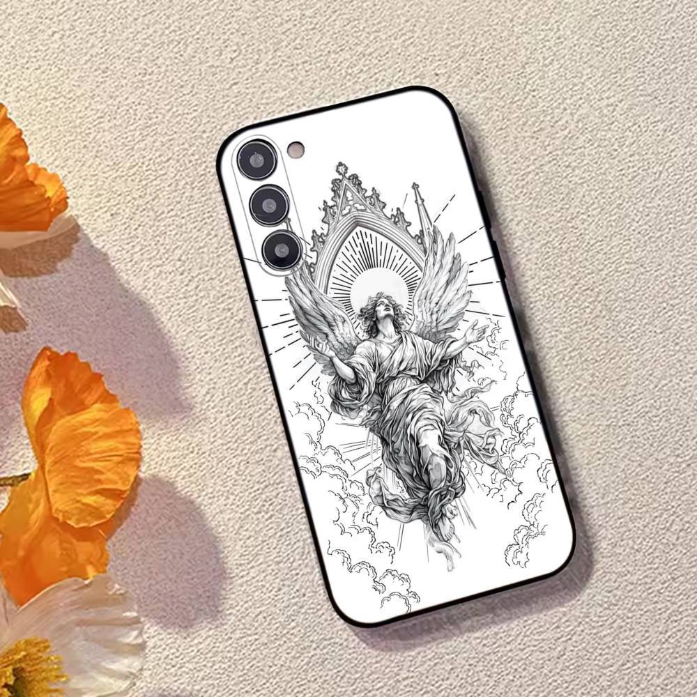 Ретро Чехол для телефона с ангелом Средневековье Для Samsung Galaxy A73,A72,A71,A70,A53,A52,A51,Другие Мягкий Черный Чехол