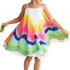 Платье на бретельках в радужную полоску для девочек, детская одежда, повседневная одежда, пляжное платье от солнца