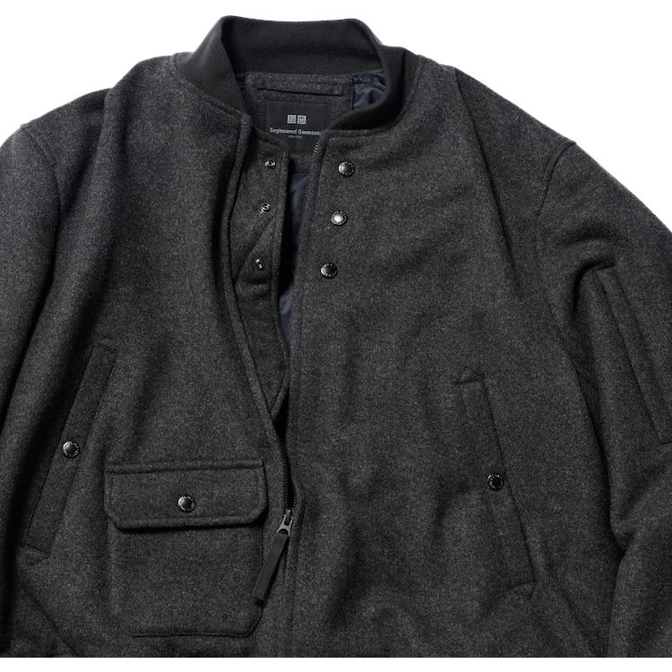 Uniqlo Engineered Garments Совместная работа Однотонный Хлопок Вязаный рукав На пуговицах Рабочая одежда Свободный Летная куртка Унисекс куртки 467597-08