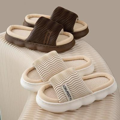 Модные повседневные тапочки на платформе для женщин, дизайнерская обувь для дома, модные льняные тапочки для девочек, элегантные домашние тапочки с открытым носком и толстой подошвой