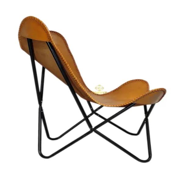 Handmade Buffalo Leather Butterfly Chair, Rustic Accent Seating