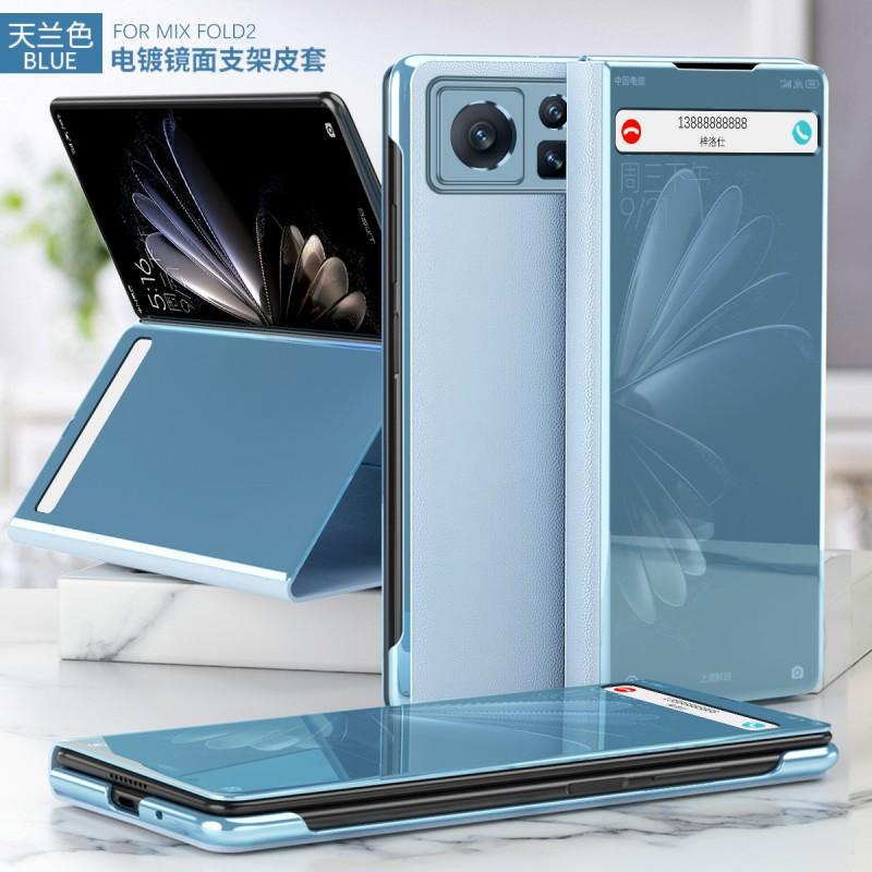 MIX Fold 2 Flip Case With Mirror Finish Electroplating Full Coverage Shockproof Cover Built-in Stand