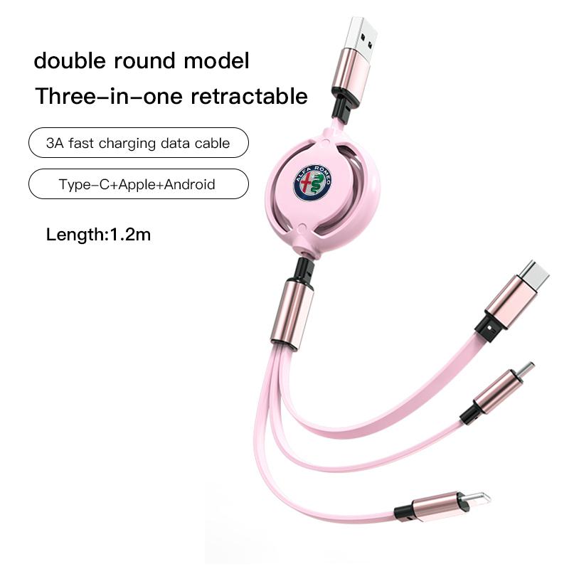 3-in-1 Micro Data Wire USB Type C Fast Charger For Alfa Romeo Giulietta GT 159 147 156 Mito Brera Giulia F1 Stelvio Volante