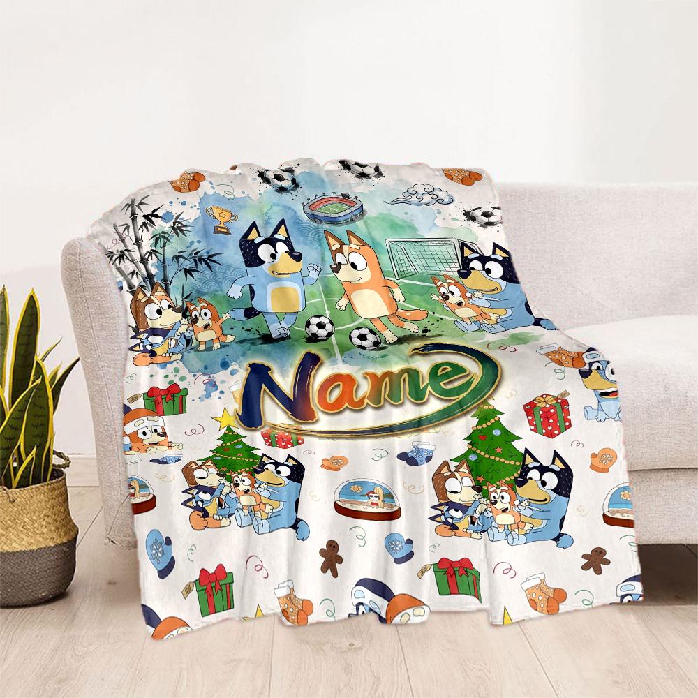 Soccer Fun Bluey Customize Text Blanket Gift Personalized Blanket Ultra-Soft Great for Living Room Bed Livingroom Nap Ideal for All Seasons