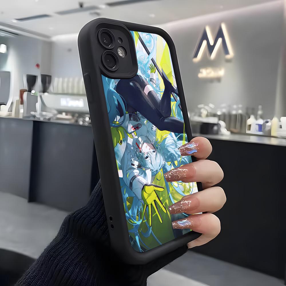 Милый Чехол Для Телефона Kawaii M-mikuES Для IPhone Air 17 Pro Max 16 E 15 14 Pro Max 13 12 11 Mini Plus Мягкий Силиконовый Черный Чехол