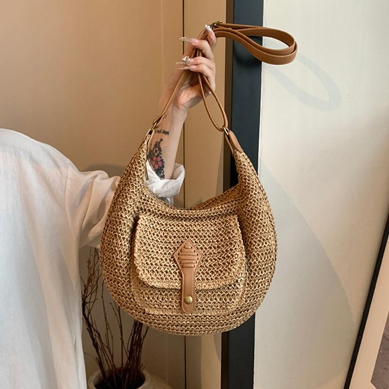 Yogodlns Fashion Summer Straw Crossbody Bag Women Beach Holiday Shopping Woven Shoulder Handbag Messenger Purses Bags