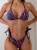 2025 Zebra Stripe Halter Bikini Three-Piece Swimsuit