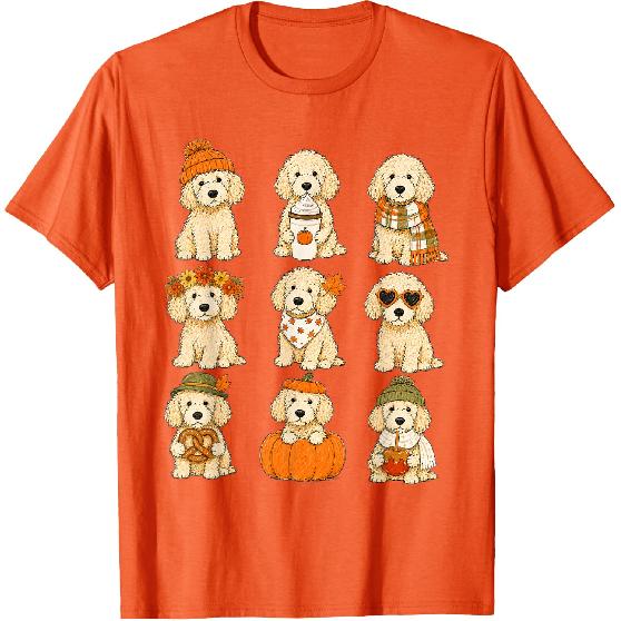 Cute Goldendoodle Fall Dogs Pumpkin Autumn T-Shirt