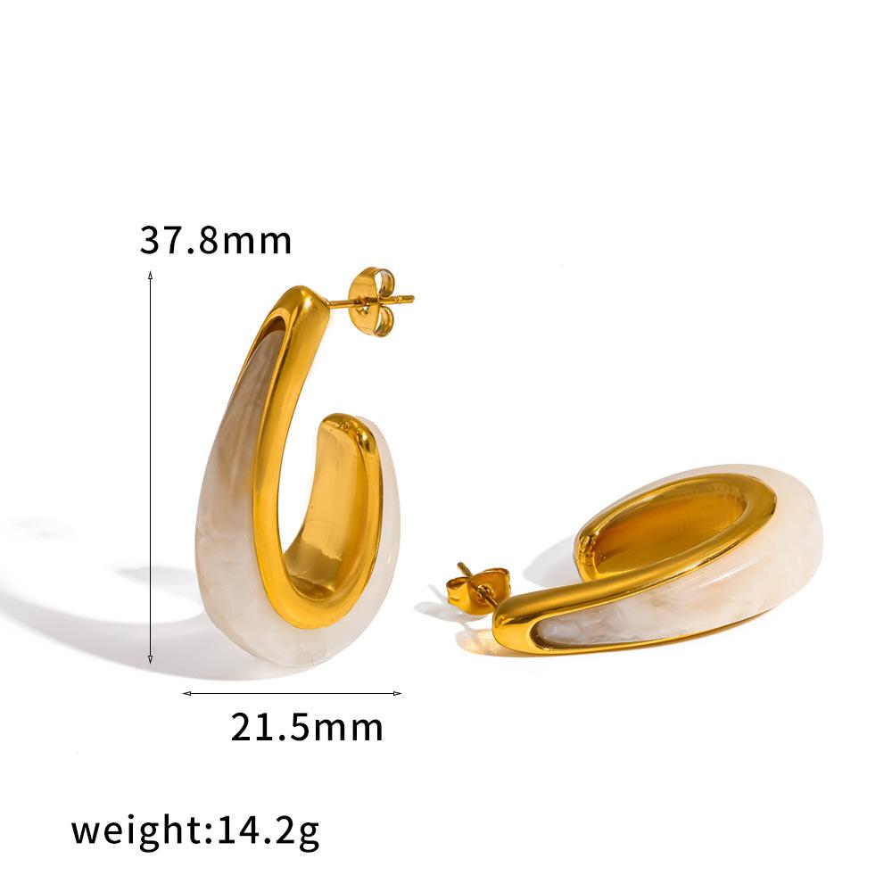 Waterproof Stainless Steel Colorful Zircon C Shape Stud Earrings Women Gold Plated Chunky Rainbow Jewelry Tarnish Free Gift