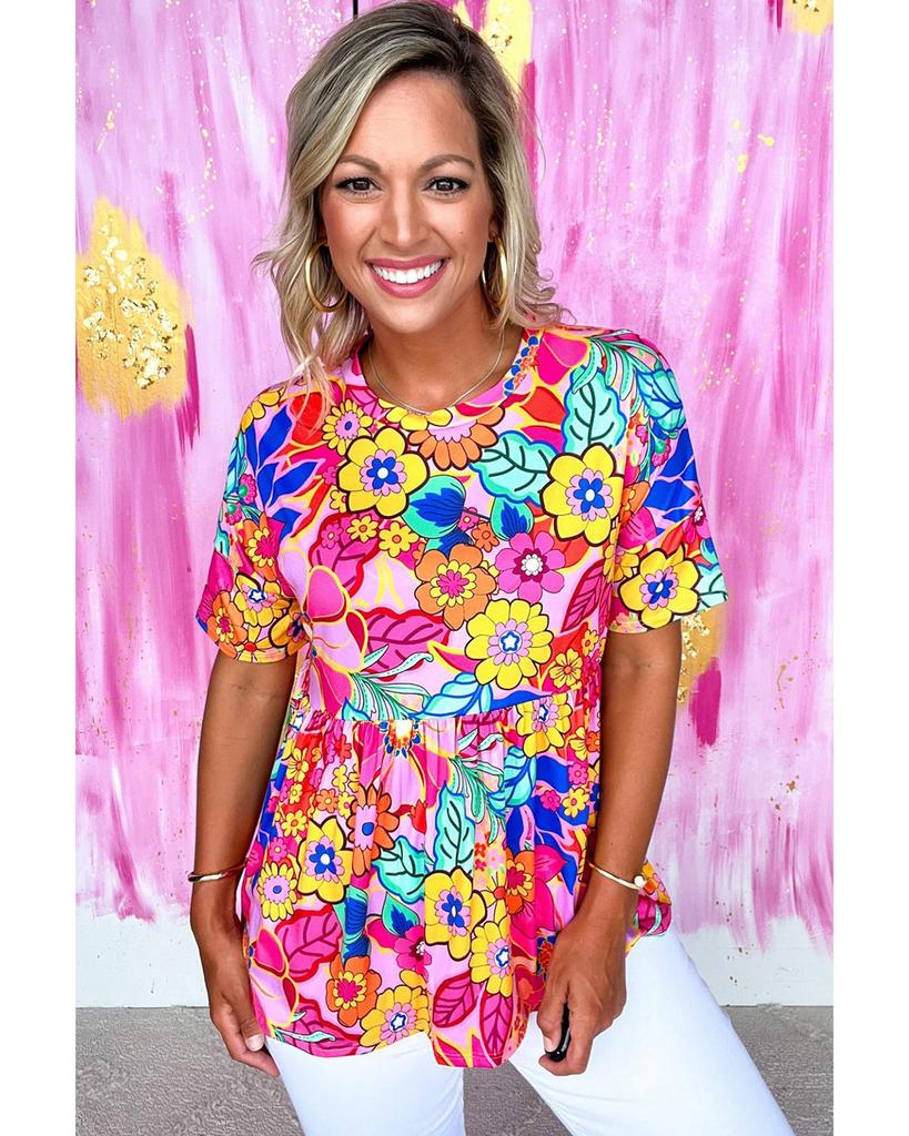 Azura Exchange С короткими рукавами и плиссированным топом Babydoll с цветочным принтом роз