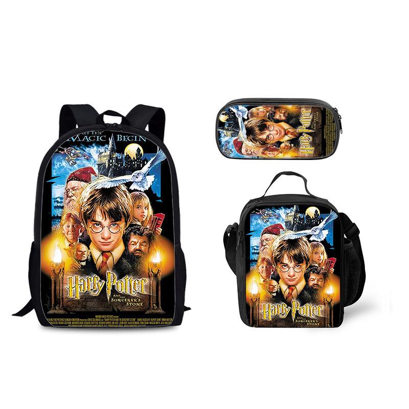 Harry Potter Hogwarts Backpack Trio - Printed School Bag Lunch Bag Pencil Case, Large Capacity Multi-Functional Student Gift