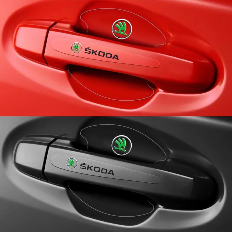 2026 Hot 4/8PCS For Skoda Octavia Fabia Superb Karoq Car Door Handle Sticker Racing Sport Protection Decals Door Bowl Film Acces