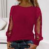 Women T-shirt Round Neck See-through Glitter Long Sleeve Tops Solid Color Loose Fit Casual Tops Daily Wear