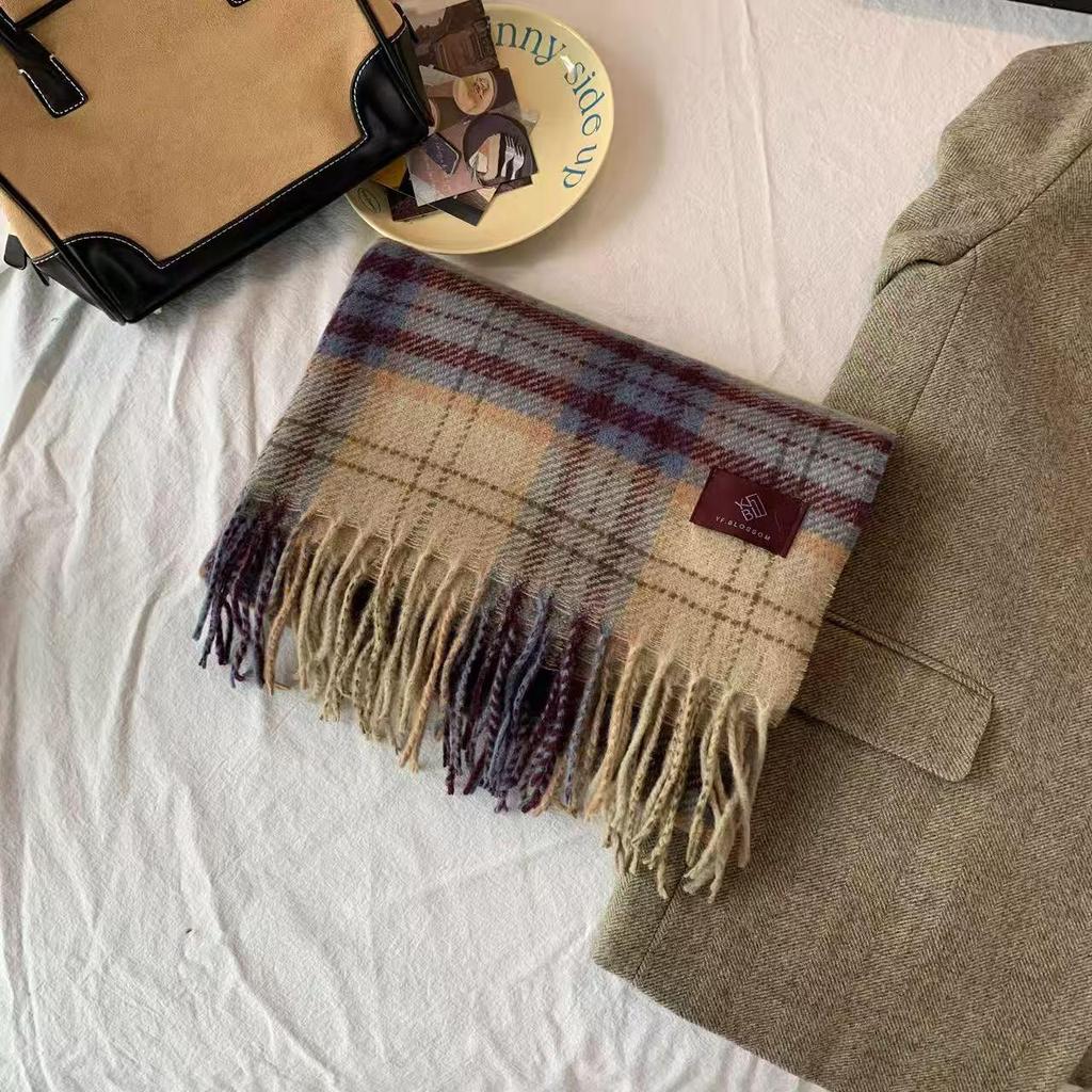 2025 New Year Red Plaid Faux Cashmere Scarf, Warm Shawl for Men and Women