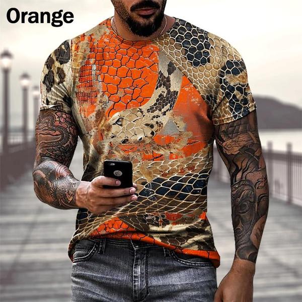 Летний топ с круглым вырезом и 3D-узором из кожи животных, змеиный леопардовый принт, модные повседневные футболки с короткими рукавами для мужчин