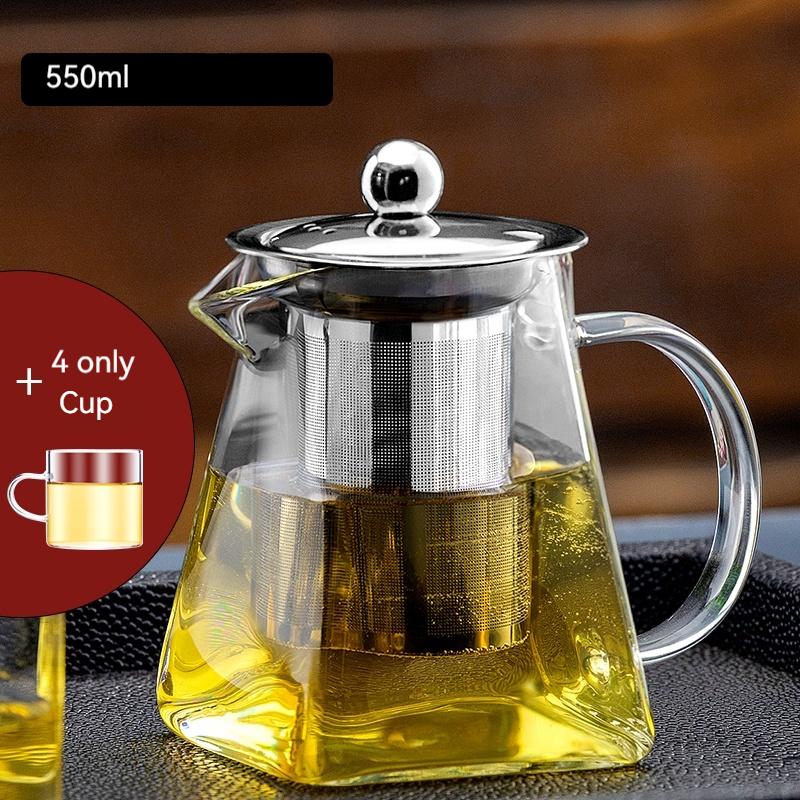 Чайник Kungfu Tea Pu 'er Чайный сервиз Чайная церемония Удобный офисный квадратный стеклянный цветочный чайник