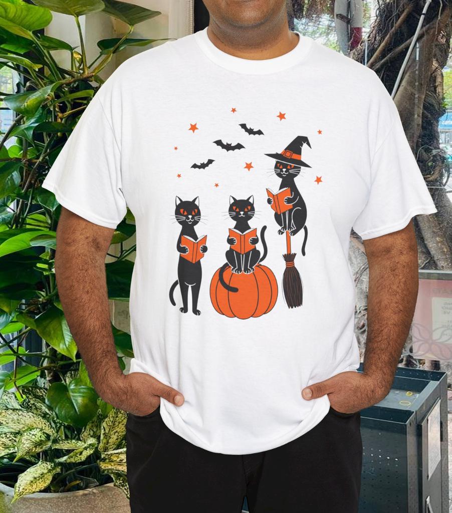 Halloween Spooky Cat, Book Lovers T-Shirt Mens Kids Mens Womens Tees Top, Halloween Gift, Unisex T-Shirt Mens Kids Mens Womens Tees Top
